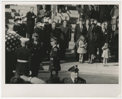 1963 Iconic Photo of John F. Kennedy Jr. Saluting His Fallen Fathers Horse-Drawn Flag-Drapeed Casket November 25th 1963 (University Archives LOA)